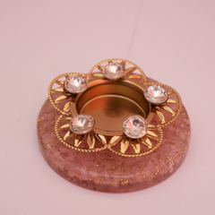 Rose Quartz Crystal Orgone Tealight Holder